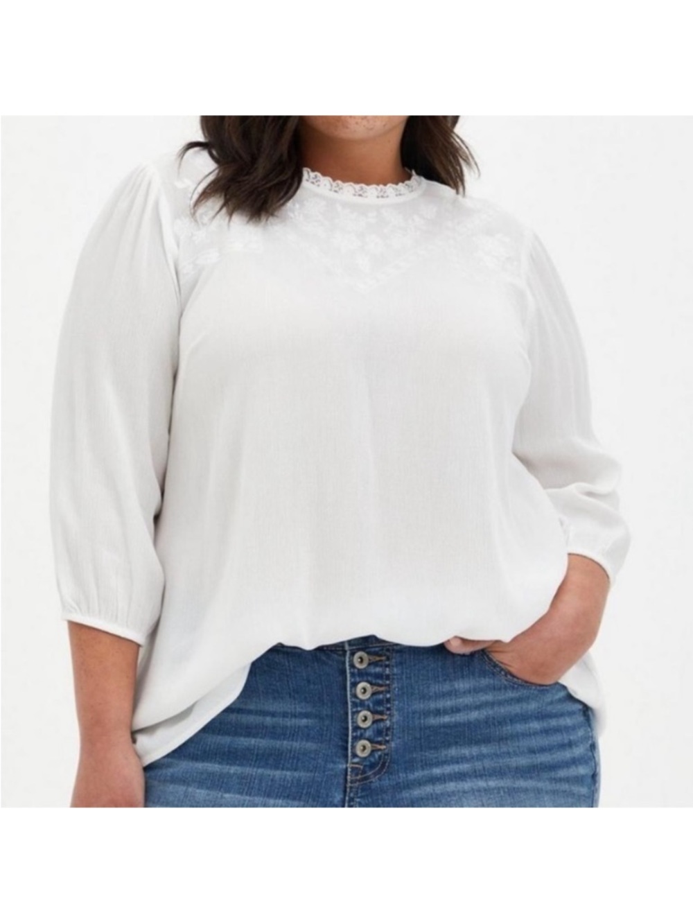 Torrid White Crinkle Gauze Embroidered Coquette Blouse Top 1X
